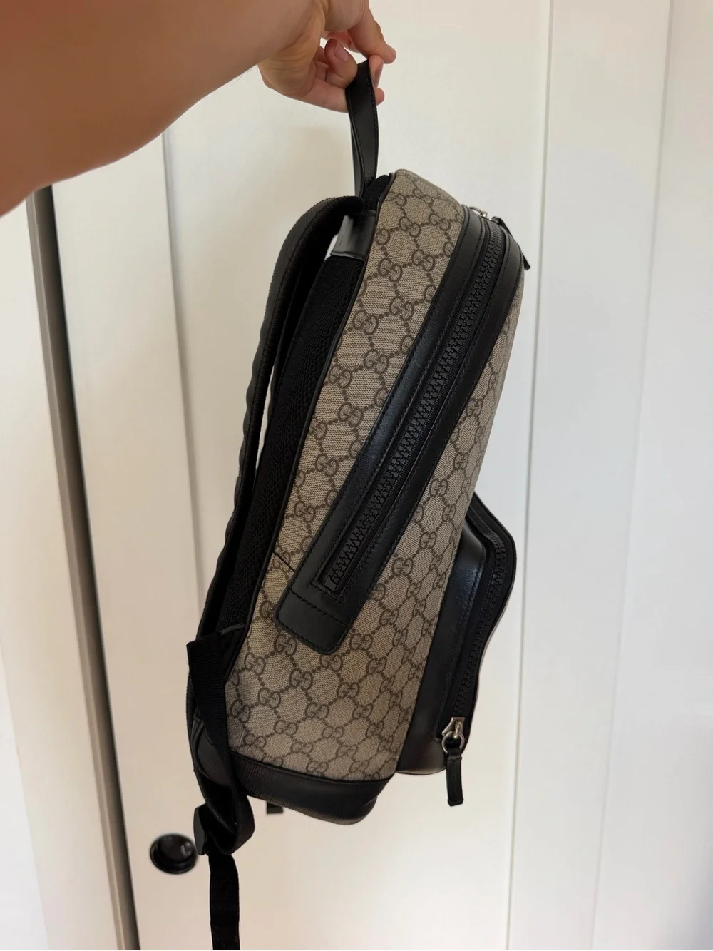 Gucci Monogram Canvas Backpack with Black Trim